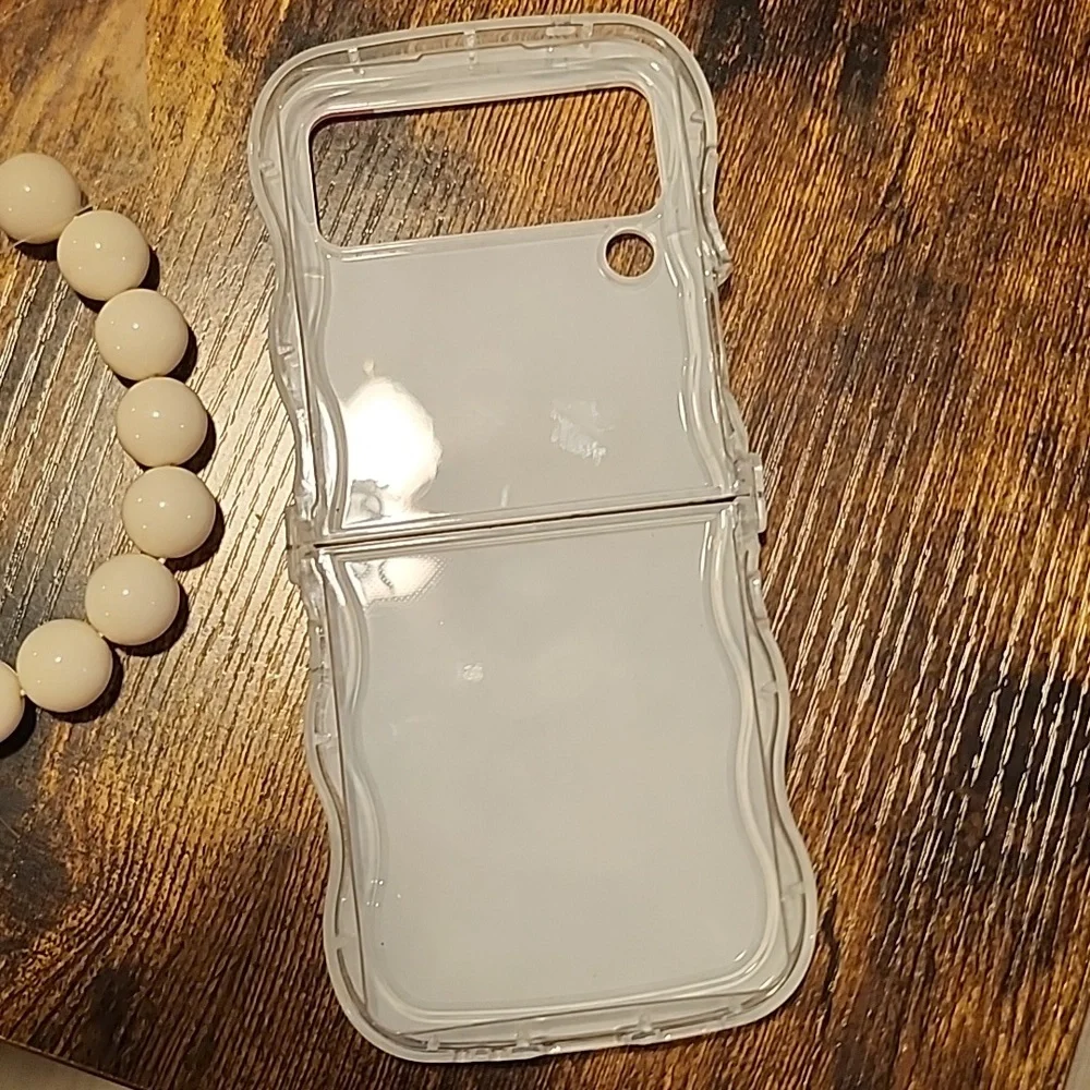 Samsung Flip4 5g Cute White Cat Phone Case with Beaded Strap